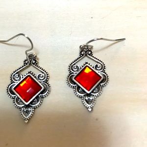 Silver and red earrings